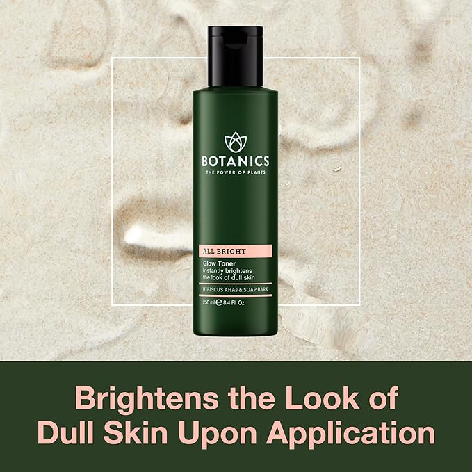 Botanics Glow Toner for Face - Enriched with Hibiscus AHA Exfoliant & Soap Bark - Non-Drying - Vegan and Cruelty-Free Face Toner for Women & Men (8.4 Fl Oz)-Velvo Beauty