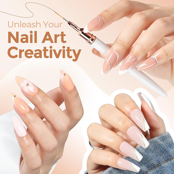 UNA GELLA Nail Art Brushes Metallic, Liner Pens Set For Nail Art Gel Polish, 5Pcs White Color, Detail Nail Art Design Painting Brush Set For Nails Gel Fine Drawing Nail Tools, Sizes 7/9/11/15/25mm-Velvo Beauty