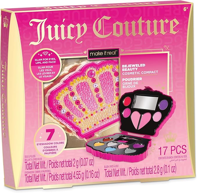Make It Real: Juicy Couture Bejeweled Beauty Cosmetic Compact - Glam for Eyes, Lips & Face, Crown Shaped Makeup Case, Girls & Kids Ages 6+-Velvo Beauty