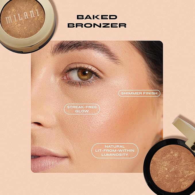 Milani Bronzer Powder - Baked Bronzer Made in Italy, Bronzing Shimmer Highlighter Makeup for Contour -Dolce-Velvo Beauty