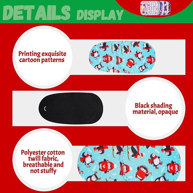Newcotte 12 Pcs Eye Patch for Kids Girls Boys Reusable Eye Patch for Glasses over the Lens Colorful Eye Patch Toddler Eye Patch Adorable Kids Eye Patches Assorted Eye Patch Cover (Snowman)-Velvo Beauty