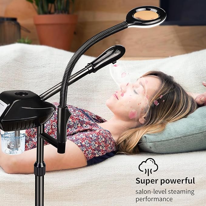 Facial Steamer for Ozone Humidifier Atomizer Attach 5× Magnifier and Light, Professional Face Steamer Clean Skin Firming Pores and Moisturizing Suitable for a Beauty, Spa, at Home-Velvo Beauty