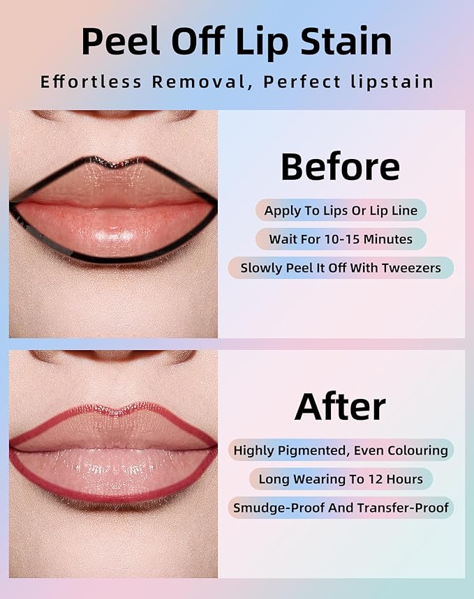 KIMUSE Lip Stain Peel Off, Peel Off Lip Liner Stain with Tweezer, Long Lasting, Waterproof, Transfer Proof Lipstains Color, Smudge-Free, Easy Removal, Matte Finish-Velvo Beauty