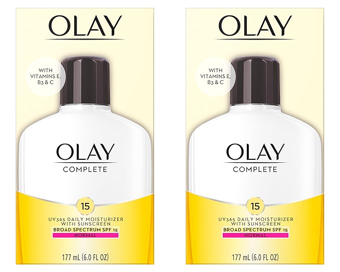 Olay Face Moisturizer, Complete with Sunscreen SPF 15, Daily Facial Lotion for Normal Skin, Lightweight Hydrating Broad Spectrum Sun Protection - Vitamin C, E, and Niacinamide - 6 Oz 2 Pack-Velvo Beauty