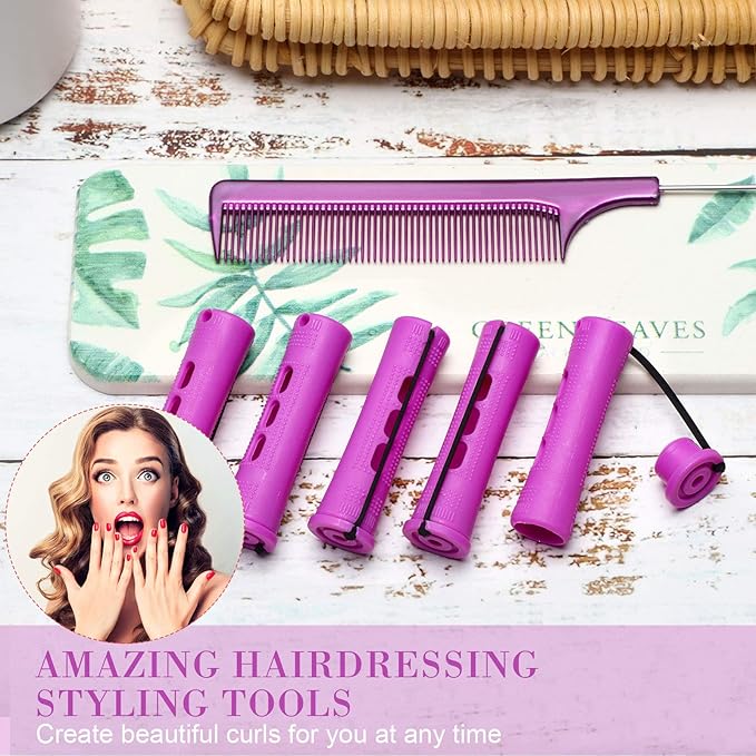 48 Pieces Hair Perm Rods Short Cold Wave Rods Plastic Perming Irons Hair Curling Rollers Curlers with Steel Pintail Comb Rat Tail Comb for Hairdressing Styling Supplies(0.75 Inch,Purple)-Velvo Beauty