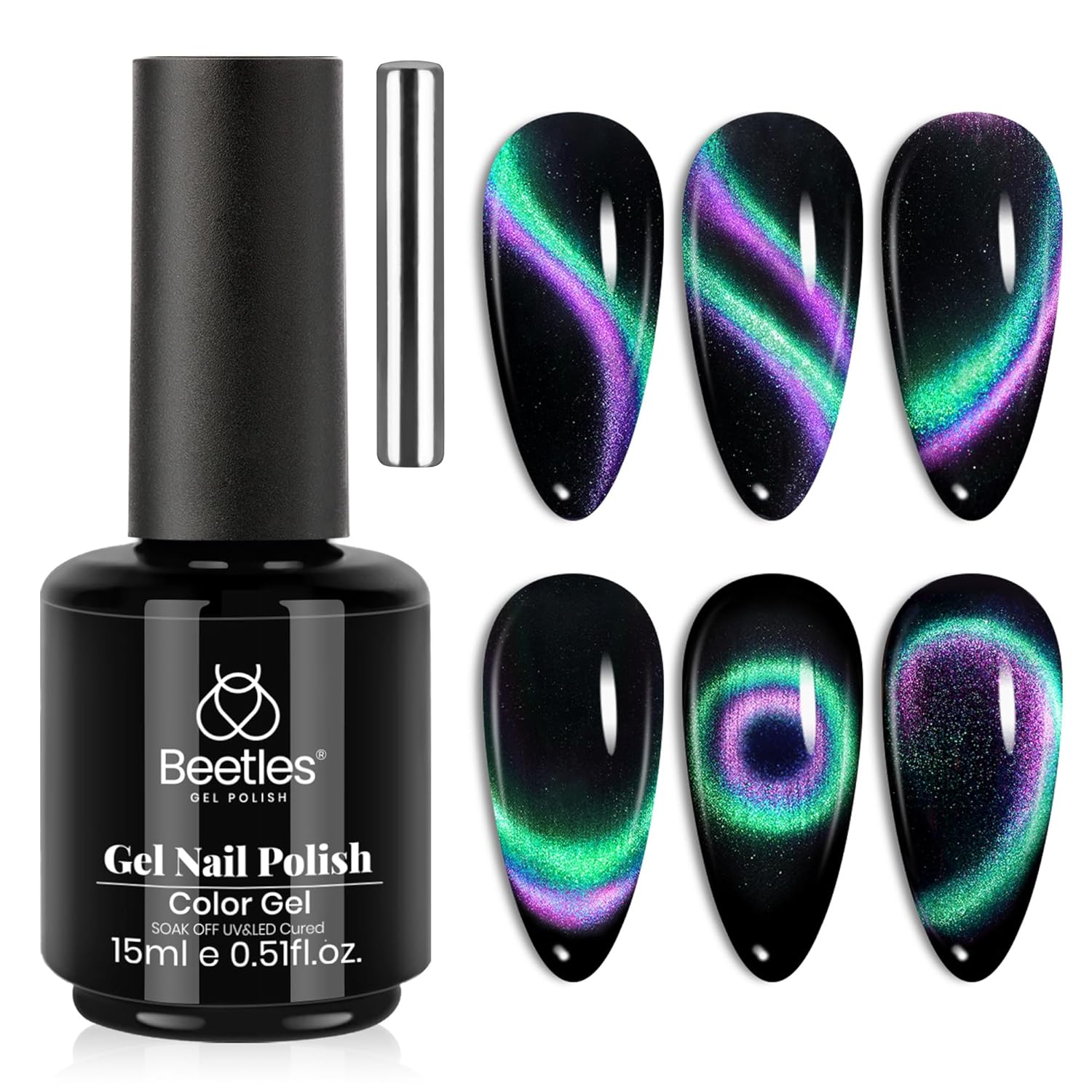 Beetles Cat Eye Gel Nail Polish - 15ML 9D Chameleon Cat Eye Green Purple Double Magic Colors Gel Polish with Magnet Soak Off UV Velvet Gel Galaxy Drift Collection Nail Art Design Gift for Women-Velvo Beauty