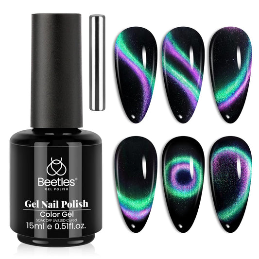 Beetles Cat Eye Gel Nail Polish - 15ML 9D Chameleon Cat Eye Green Purple Double Magic Colors Gel Polish with Magnet Soak Off UV Velvet Gel Galaxy Drift Collection Nail Art Design Gift for Women-Velvo Beauty