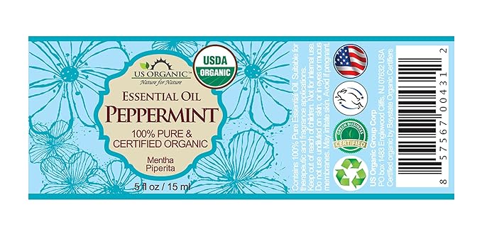 US Organic 100% Pure Peppermint Essential Oil - USDA Certified Organic - 15 ml - w/Improved caps and droppers (More Size Variations Available)-Velvo Beauty