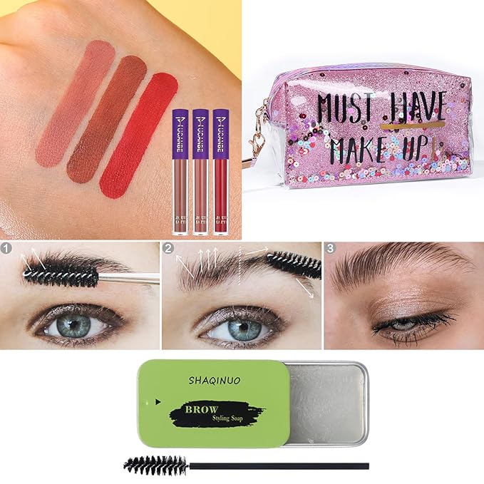 Makeup Set For Women Full Kit - 39 Colors Nude Smokey Eyeshadow Palette, Liquid Foundation + Concealer Brush, Black Mascara Eyeliner Pen, Matte Liquid Lipstick Set, Eyebrow Soap Gel Kit, Makeup Sponges with Makeup Bag Gift Set-Velvo Beauty