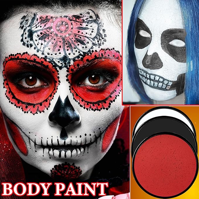 3 Pcs Halloween Face Paint Special Effects Makeup Kit,Water-based Black White Red Face Body Paint,Clown Cosplay SFX Joker Zombie White Makeup Professional Face Painting Kit for Adult-Velvo Beauty
