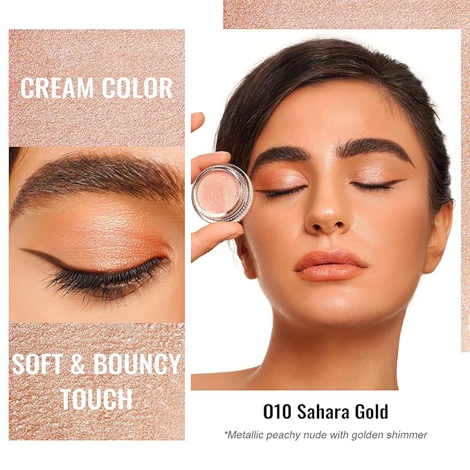 Oulac Nude Gold Cream Eyeshadow also for Highlighter Highly Pigmented Eye Shadow Waterproof&Long Lasting with Moisturizing Formula Blendable Shimmer Eye Make-up,Vegan & Cruelty-Free, 6g O10-Velvo Beauty