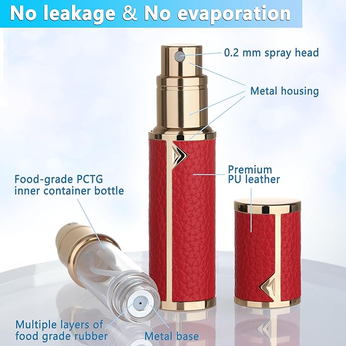 Refillable Travel Perfume Atomizer Bottle - 5ml Luxury Pocket Perfume Dispenser Pump, Travel Perfume Atomiser, Cologne Dispenser, Portable Size Sprayer Bottle for Traveling (Red)-Velvo Beauty