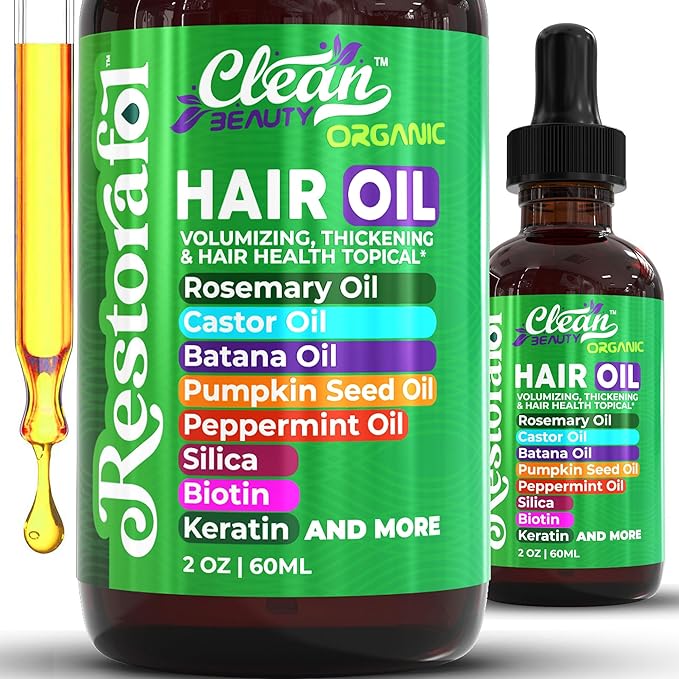 Clean Beauty Rosemary Hair Oil For Growth with Castor Oil Batana Oil Pumpkin Seed Oil Peppermint Oil Silica Biotin Collagen Keratin Saw Palmetto Horsetail Tea Tree Vit E Aloe Vera Jojoba (1 Pack)-Velvo Beauty