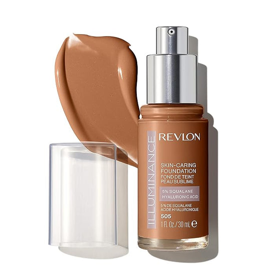 Revlon Illuminance Skin-Caring Liquid Foundation, Hyaluronic Acid, Hydrating and Nourishing Formula with Medium Coverage, 505 Rich Sand (Pack of 1)-Velvo Beauty