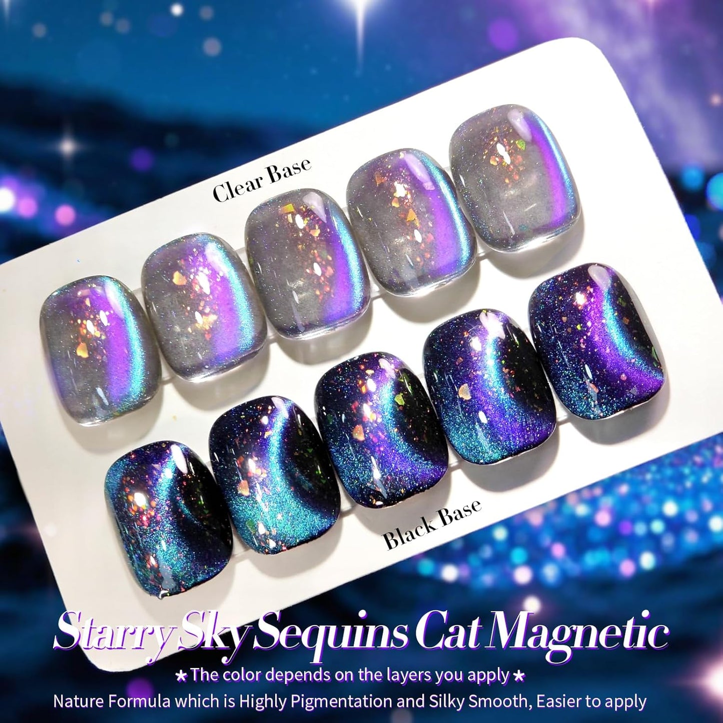 Born Pretty Cat Magnetic Eye Gel Nail Polish, Blue Starry Sky Glitter Cat Magnetic Gel Nail Polish, Holographic Magnetic Nail Polish for Nail Art Manicure Salon DIY at Home 15ML-Velvo Beauty