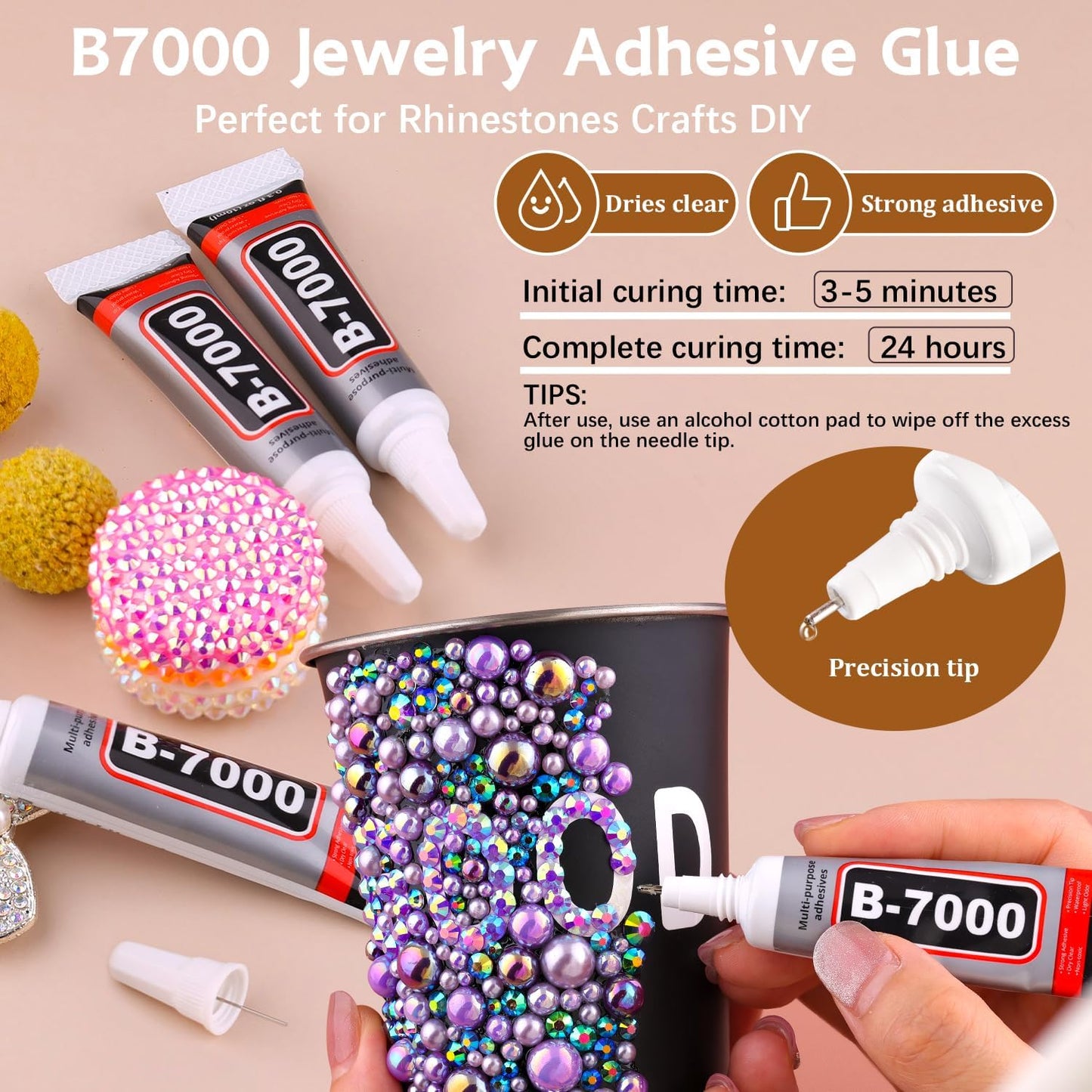 9000PCS Flatback Pearls and Rhinestones for Crafting, Dark Pink 3-10mm Resin Rhinestones and Half Pearls for Bedazzling, Nail Art and Dec with 3pcs B7000 Jewelry Glue, Tweezer and Pickup Pencil-Velvo Beauty