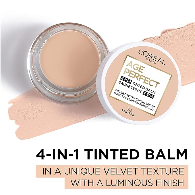 L'Oreal Paris Age Perfect 4-in-1 Tinted Face Balm Foundation with Firming Serum, Fair 20, 0.63 Ounce-Velvo Beauty