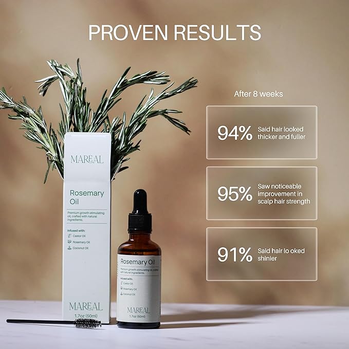 Pure Rosemary Oil for Hair Growth & Scalp Health | Infused with Castor & Coconut Oil | Hair Thickening & Regrowth Treatment for Women & Men | 100% Natural | Up to 2-Month Supply | 1.7 fl oz | MAREAL-Velvo Beauty