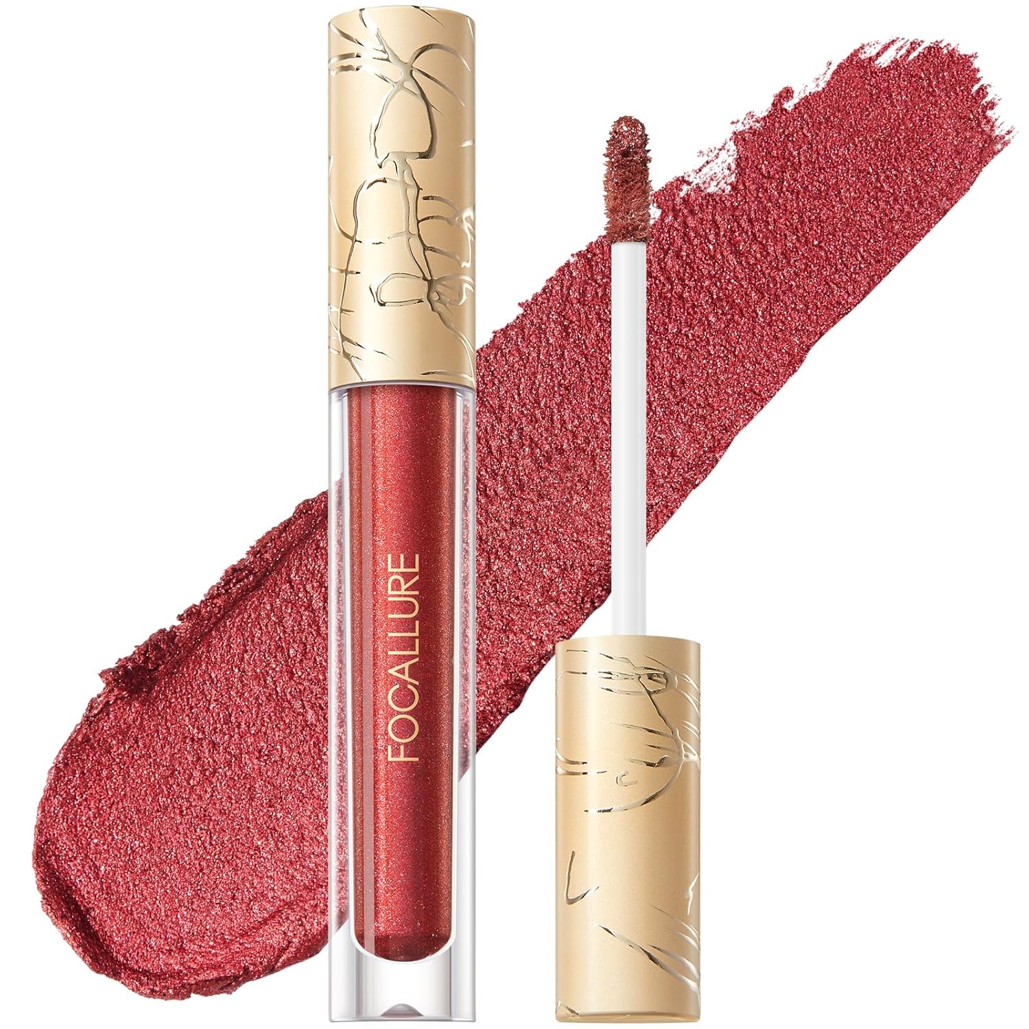 FOCALLURE Metallic Liquid Lipstick,Non Stick Cup Lip Gloss,High Impact Lip Color with Transfer-proof Wear,Long Lasting & Waterproof Lipstick Makeup for Women,RD02 Painkiller-Velvo Beauty
