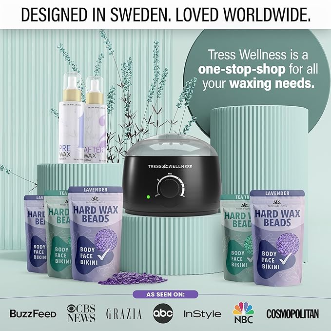 Tress Wellness Waxing Kit for Sensitive Skin – Safe for Face & Skin, Prep & Aftercare Spray, Easy to Use – At-Home Kit for Face, Bikini, Brazilian & Full Body – Black, No Display-Velvo Beauty