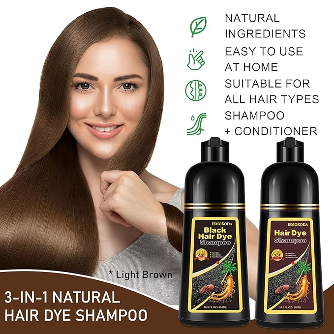 Light Brown Hair Dye Shampoo, 3-in-1 Hair Color Shampoo for Gray Hair Coverage for Women & Men, Natural Brown Shampoo Hair Dye Colors Hair in Minutes, Shampoo Tinte Para El Cabello, Champu Para Canas-Velvo Beauty