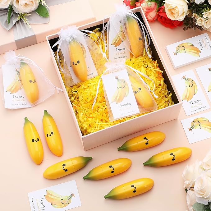 50 Pcs Employee Appreciation Gifts Bulk Banana Lip Balms Staff Appreciation Gift Bulk Lip Balm Gift Set Thank You Gift Lip Care Cream for Coworker Teacher Nurse Women Friend Baby Shower Favors-Velvo Beauty