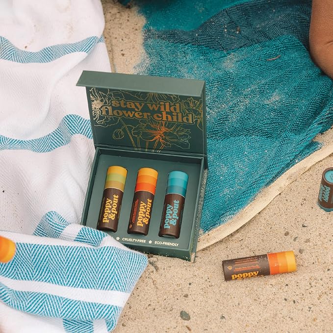 Jumbo Lip Balm Gift Set (3-Pack, Retro Surf) | Poppy & Pout All Natural Lip Balms & Moisturizers | Hydrates with Beeswax, Vitamin E, Organic Coconut Oil | Cruelty-Free | Recyclable Cardboard Tube-Velvo Beauty
