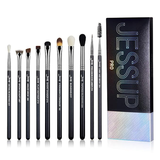Jessup Eye Makeup Brushes 10 pcs, Premium Synthetic Eyeshadow Blending Concealer Eyebrow Eyeliner Brush Set T315-Velvo Beauty