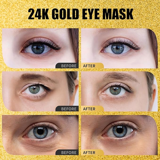 Eye Mask Under Eye Patches (20 Pairs) 24K Golden Under Eye Masks Hyaluronic Acid Eye Patches for Dark Circles and Puffiness, Reduce Wrinkles and Fine Lines Under Eye Area - Gold-Velvo Beauty