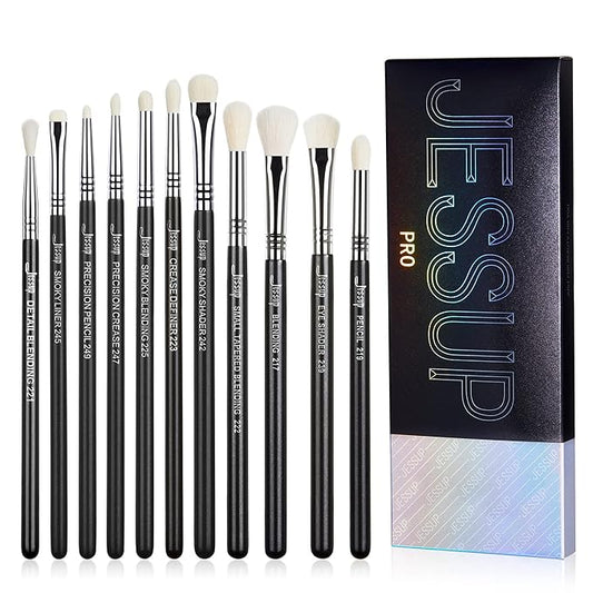Jessup Eyeshadow Brush Set 11pcs Eye Makeup Brushes Set Professional Eye Shadow Brush Blending Brush Shader Crease Brush Black T340-Velvo Beauty