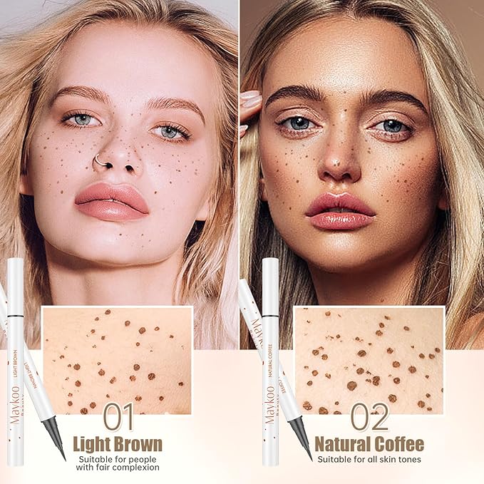 4 Colors Freckle Pen Set, Natural Lifelike Face Fake Freckle Stamp Makeup Pen Waterproof Long Lasting Quick Dry Faux Freckles Sun-kissed Makeup-Light Brown,Natural Coffee,Chestnut,Dark Brown-Velvo Beauty