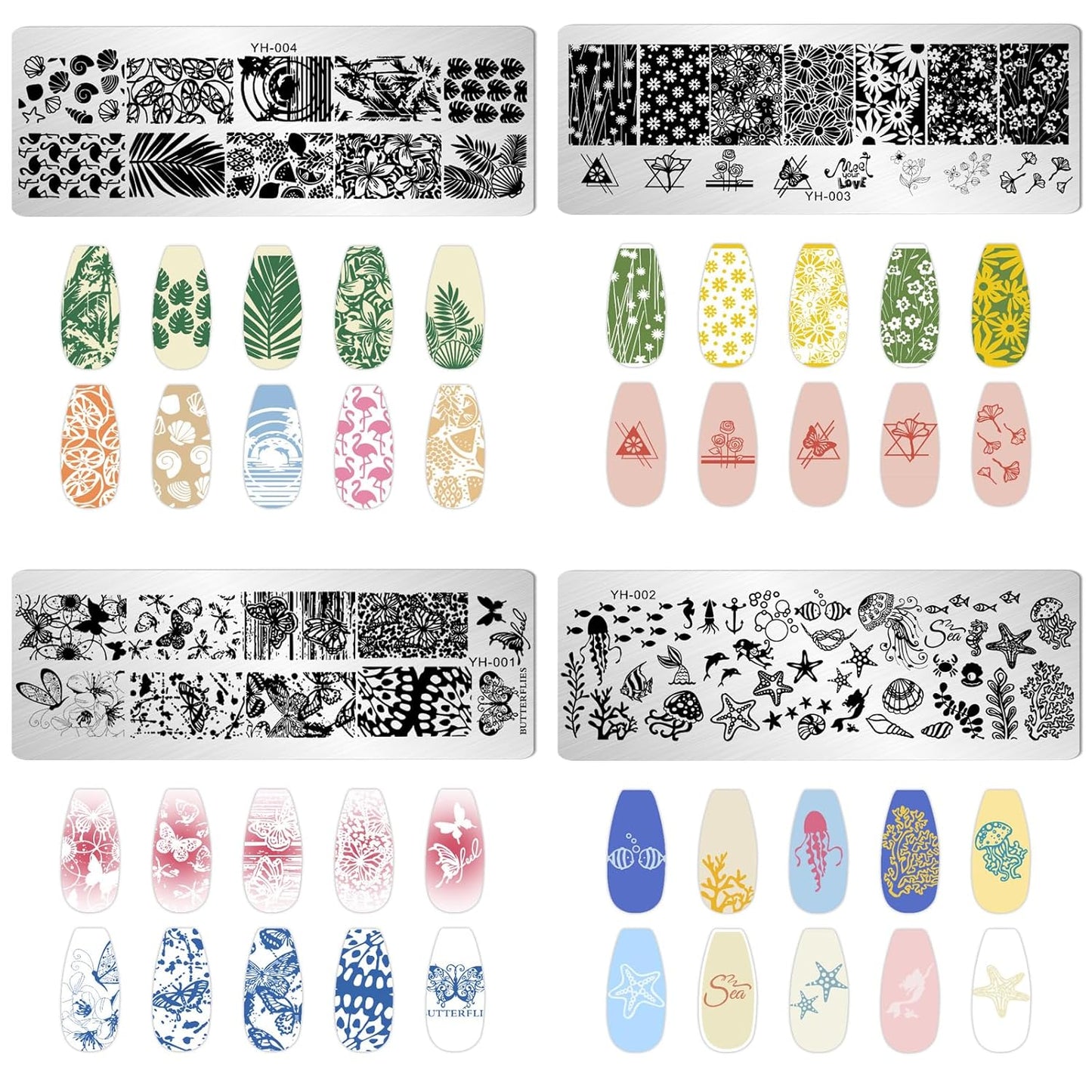 AddFavor Nail Stamper Kit 8pcs Nail Stamping Plates Flower Leaves Geometric Butterfly Image Nail Stencils with Silicone Stamp and Scraper for Women Girls Summer Nail Art Design Supplies Tools-Velvo Beauty