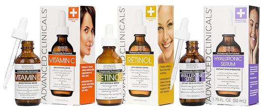 Advanced Clinicals Retinol Serum For Face + Hyaluronic Acid Moisturizer + Vitamin C Serum 3PC Skincare Set For Women & Men | Anti Aging Serums For Brightening, Firming, & Hydrating | 1.75 Fl Oz, 3pc-Velvo Beauty