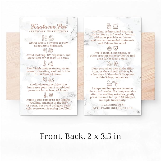 100 Pack - Premium Hyaluron Pen Lip Filler Aftercare Instructions Card 2 x 3.5" Accessories Supplies Kit Care - HP21A100_N-Velvo Beauty