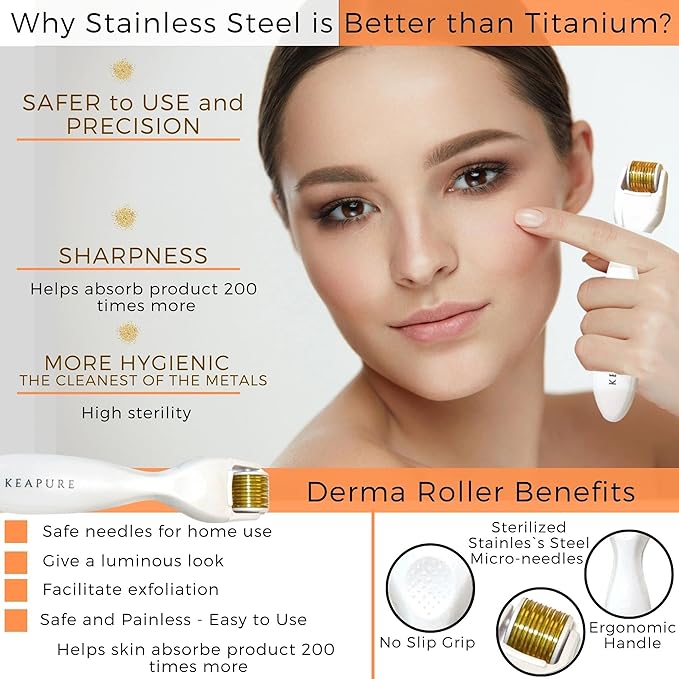 Derma Roller Kit for Face, Body, Stretch Marks - Skin Care Kit 540 Microneedle Roller Heads 180-Eyes, 600-Face,1200-Body | 30gm Moisturizing Cream and 25% Vitamin C Serum | Microneedling Roller Set-Velvo Beauty