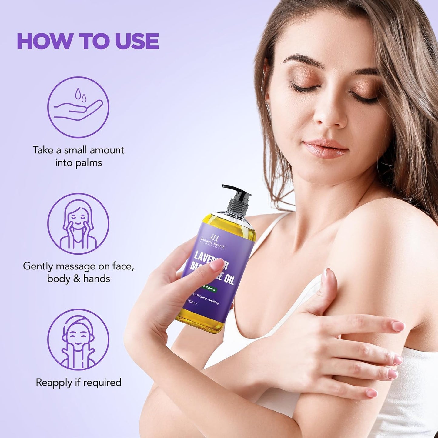 Lavender Massage Oil with Pure Lavender Oil (8 Fl Oz) Skin Tightening Massage Oil for Massage Therapy and Instant Absorption for Bum Thighs and Belly by Botanic Hearth-Velvo Beauty