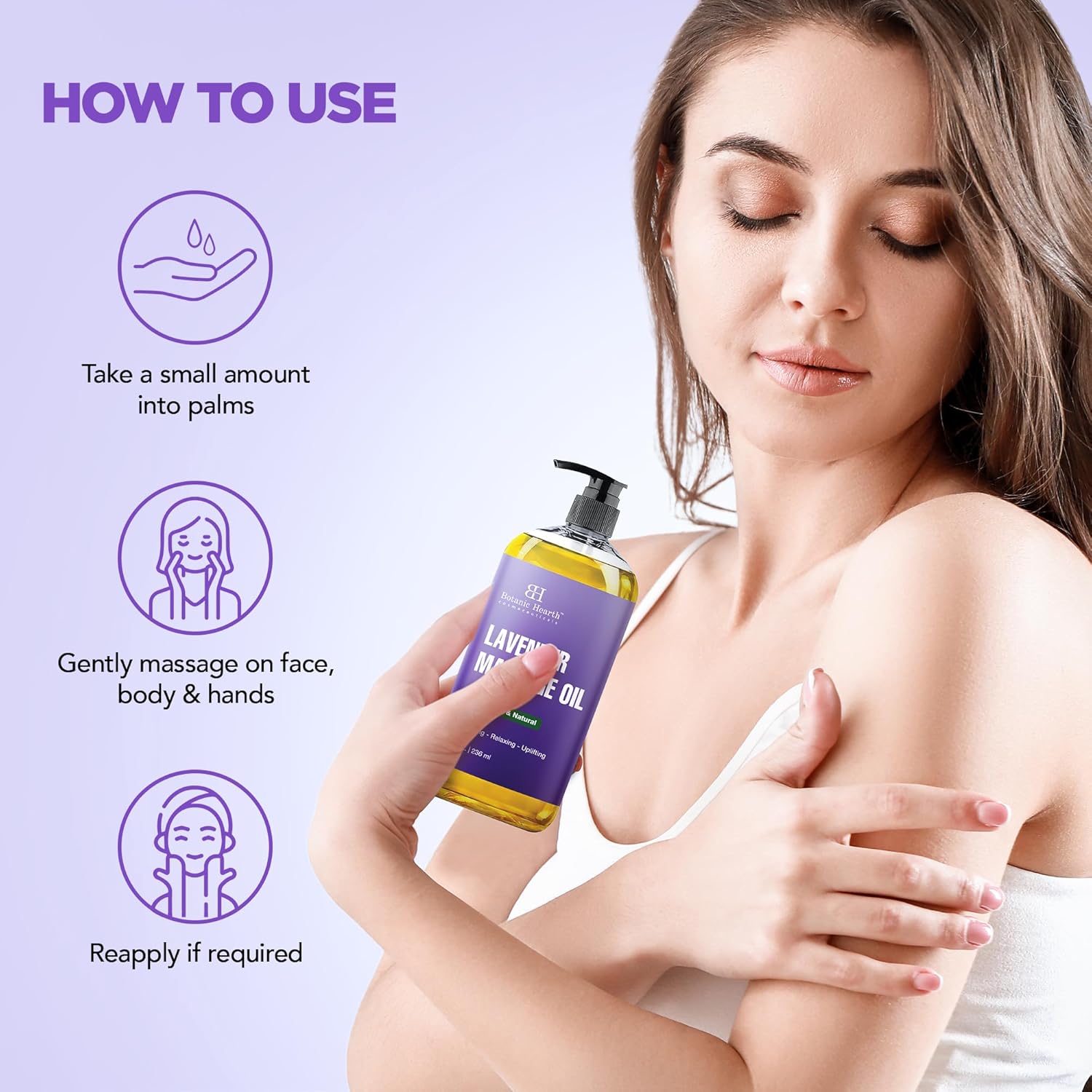 Lavender Massage Oil with Pure Lavender Oil (8 Fl Oz) Skin Tightening Massage Oil for Massage Therapy and Instant Absorption for Bum Thighs and Belly by Botanic Hearth-Velvo Beauty