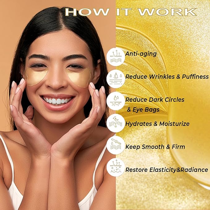 CCbeauty 24K Gold Under Eye Patches for Puffy Eyes, Dark Circles and Puffiness, Collagen Hydrating Mask Skincare, Gel Pads for Eye Bags and Wrinkles Under Eye Treatment,30pairs-Velvo Beauty