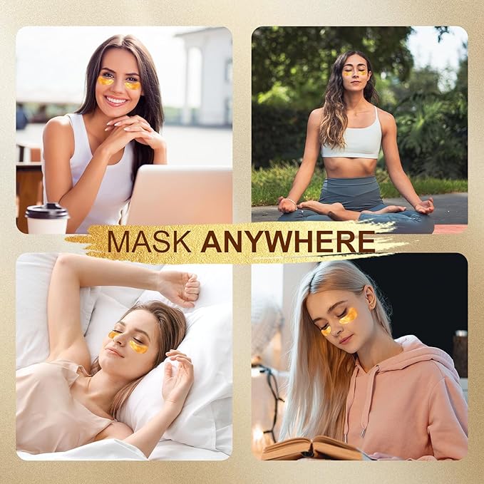 10Pairs 20Pcs 24K Gold Under Eye Patches, Collagen Eye Masks for Dark Circles and Puffiness, Reduce Wrinkles and Puffy Eyes, Refresh Your Skin, Women Skincare Eye Treatment Products-Velvo Beauty