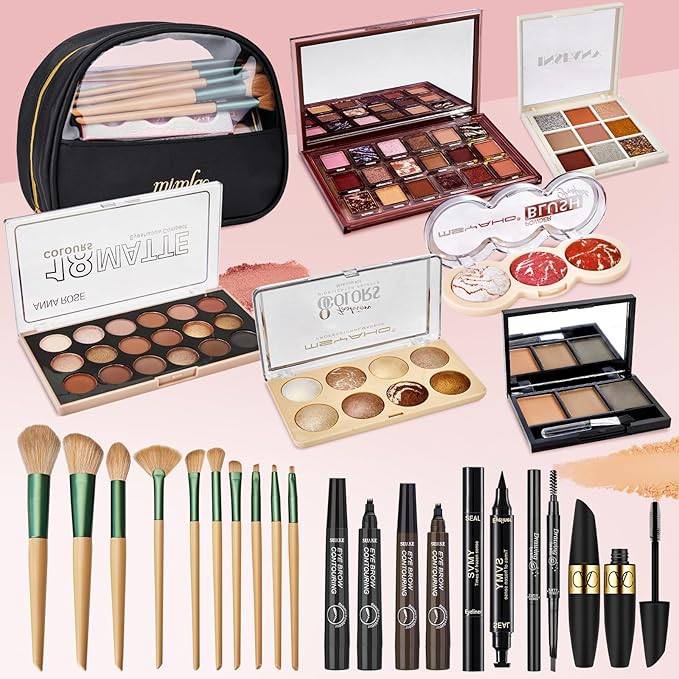 All In One Makeup Kit for Women, Travel Makeup Kit, Make Up Sets Valentine's Day Gift, Includes Eyeshadow Palette Highlighter Contour Blush Eyeliner Eyebrow Powder Mascara Cosmetic Brushes Makeup Set-Velvo Beauty