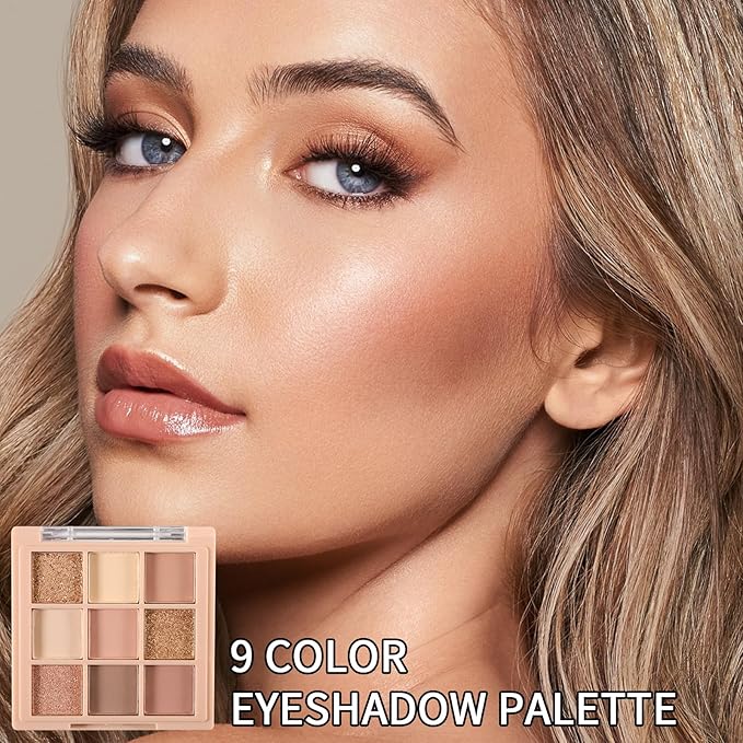 Erinde 9 Colors Eyeshadow Palette, Matte Shimmer Glitter Eye Shadow Makeup Palette, Highly Pigmented Long Lasting Waterproof, Natural Neutral Nude Eyeshadow Makeup Pallet, Oat Milk Tea-Velvo Beauty