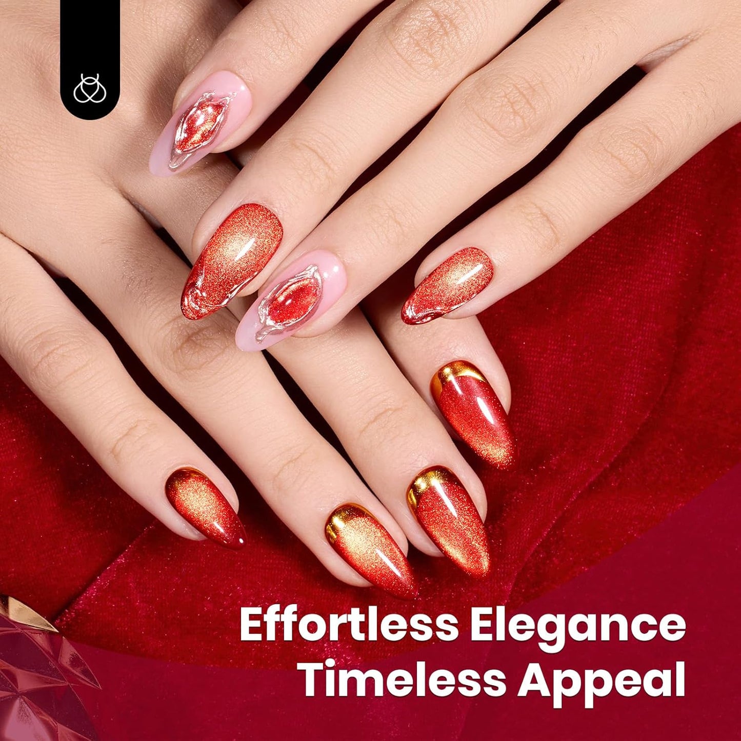 Beetles Red Cat Eye Gel Nail Polish - 15ML Cherry Red Glass Magnetic Cat Eye Glitter Gel Polish with Gold Powder Soak Off UV Twilight Toast Collection Nail Art Design Manicure Gifts for Women-Velvo Beauty