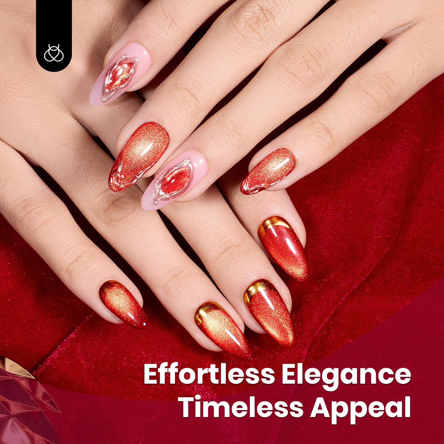 Beetles Red Cat Eye Gel Nail Polish - 15ML Cherry Red Glass Magnetic Cat Eye Glitter Gel Polish with Gold Powder Soak Off UV Twilight Toast Collection Nail Art Design Manicure Gifts for Women-Velvo Beauty