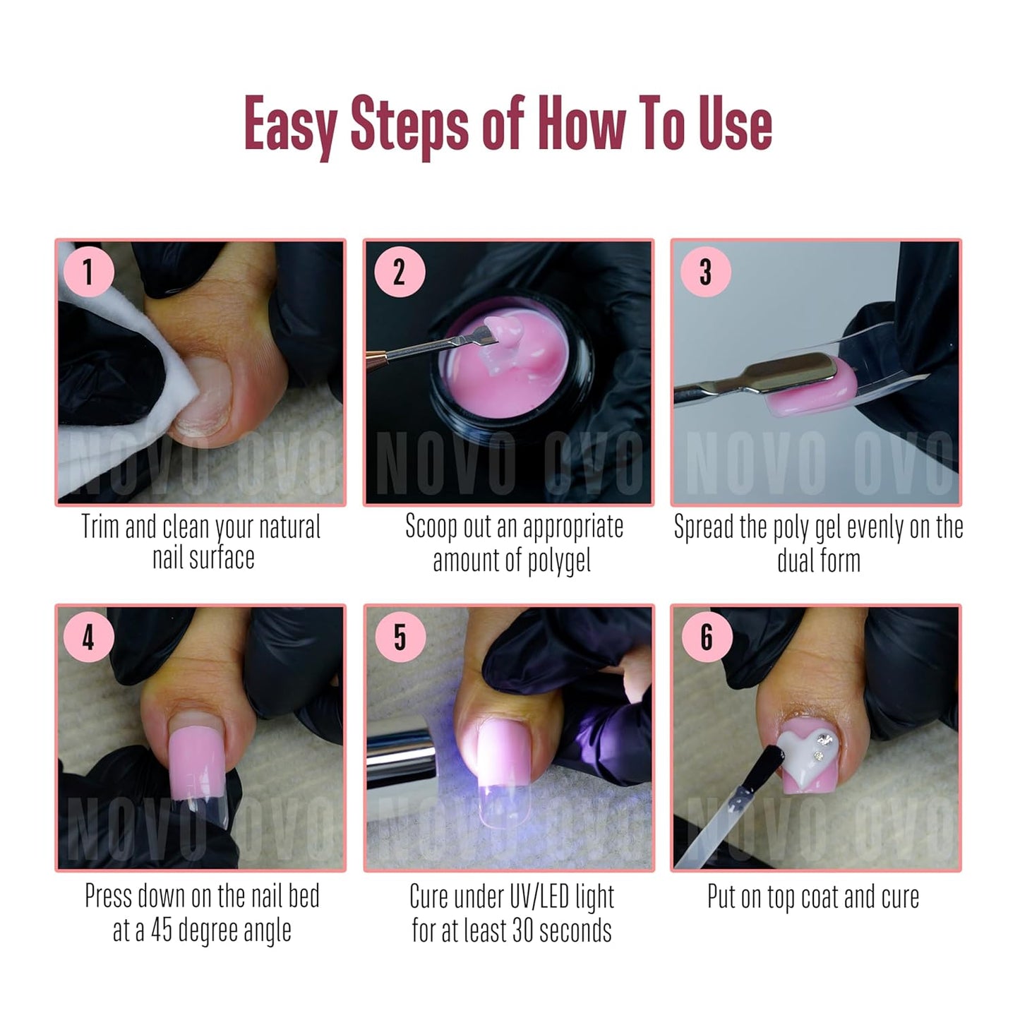 Upgraded NON-STICKY Polygel Solution Procedure Set, White and Pink non-sticky Poly Gel, Dual-Ended Nail Pen, Extra Slim Nail File, Easy to Use Together with Toe or Hand Nail Dual Forms-Velvo Beauty