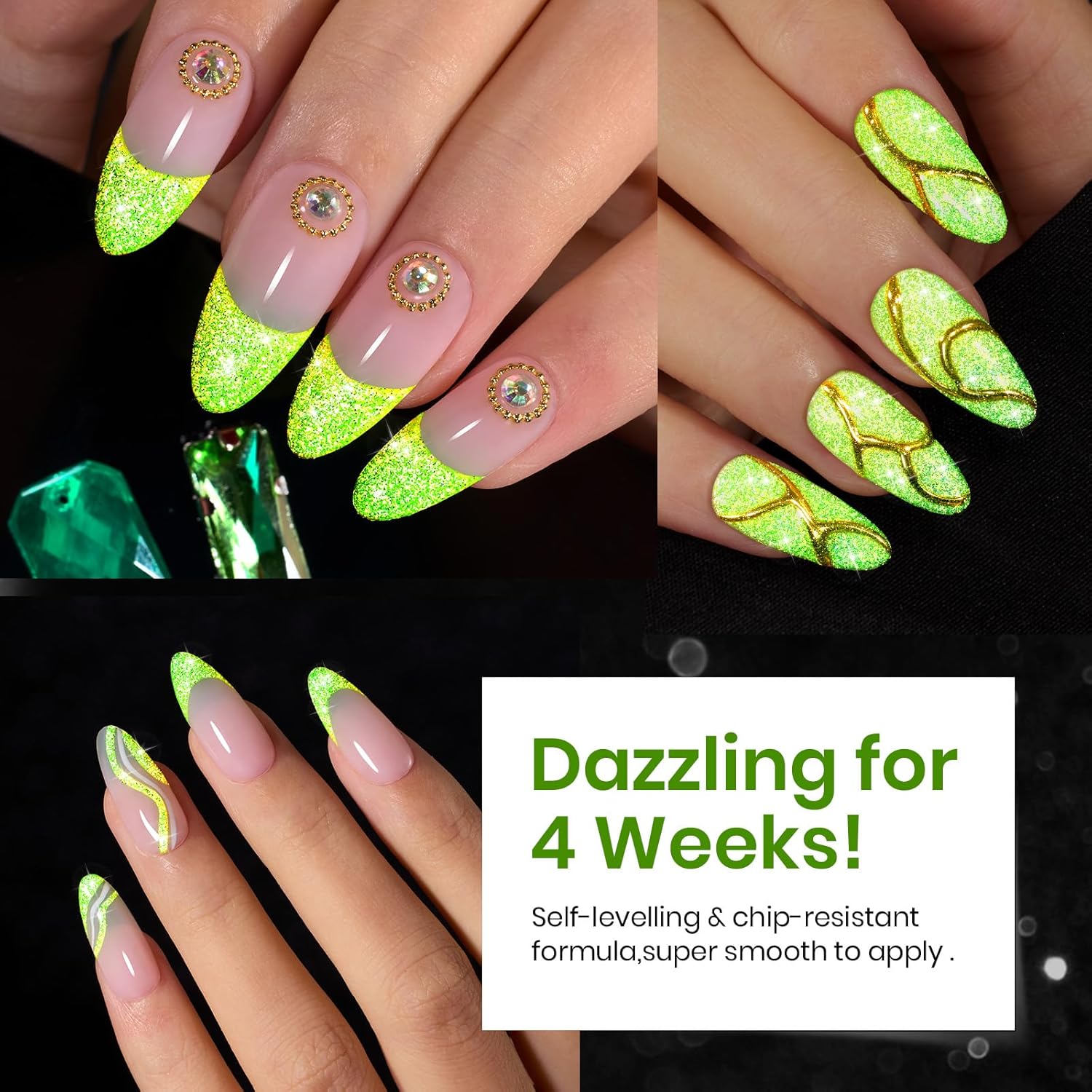 beetles Gel Polish Green Glitter Gel Nail Polish 15ml Reflective Nail Art Manicure Salon DIY at Home Gifts for Women Lime Shock-Velvo Beauty