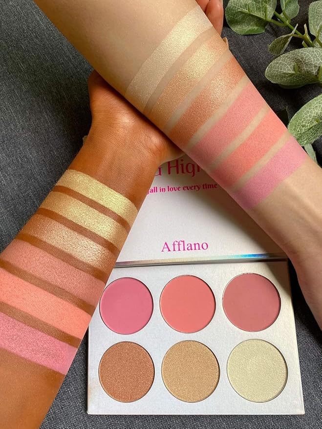 Blusher & Illuminator Highlighter & Bronzer Powder Contour Collection Set - 3 Blusher & 3 Highlighter Powder Palette - Perfect for Contouring and Highlighting - Vegan and Cruelty Free-Velvo Beauty