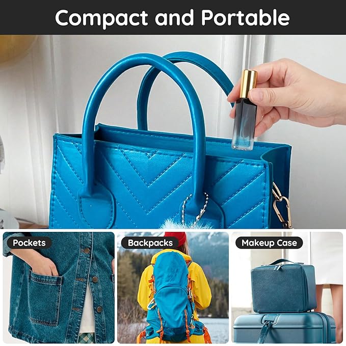 Segbeauty 10ML Perfume Bottles Empty, Set of 10 Mini Travel Refillable, Glass Spray Bottle Atomizer Portable Leak-proof Sprayer for Dispensing Fragrance Toiletries Cosmetic, Gradient Blue-gold-Velvo Beauty