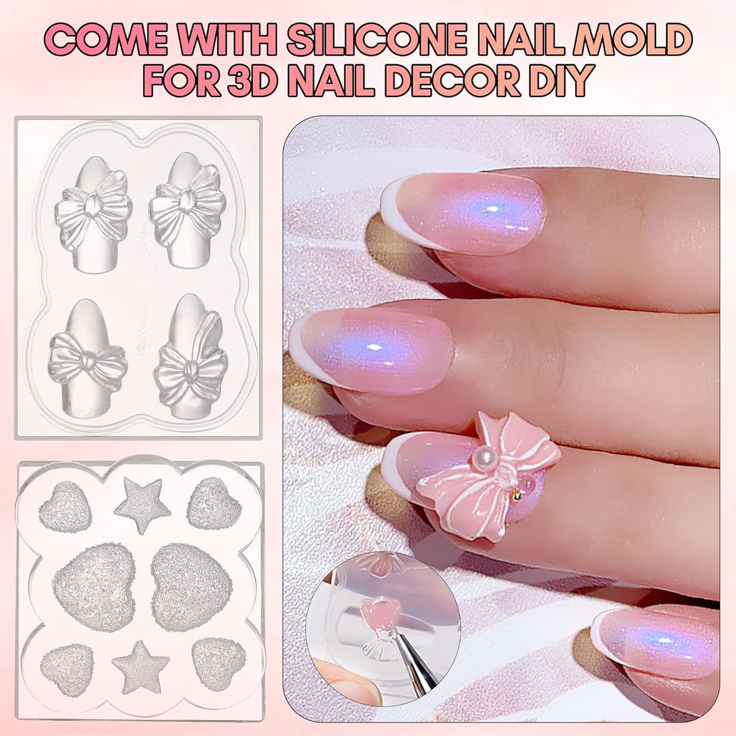 Makartt 3d Gel Nail Art Kit: Non-Stick-Hand Solid Gel Builder, All in One, Clear White Pink 4 Colors Base Top Coat UV LED Lamp File Dual Forms Picker Tool Cuticle Pusher Silicone Molds Sculpting Brush-Velvo Beauty