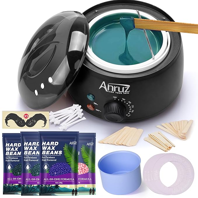 Waxing Kit for Women Men - Wax Kit for Hair Removal with Silicone Bowl,4 Bags Hard Waxing Beads and 30 Sticks - at Home Use Wax Warmer for Full Body, Bikini, Eyebrow, Face, Sensitive Skin-Velvo Beauty