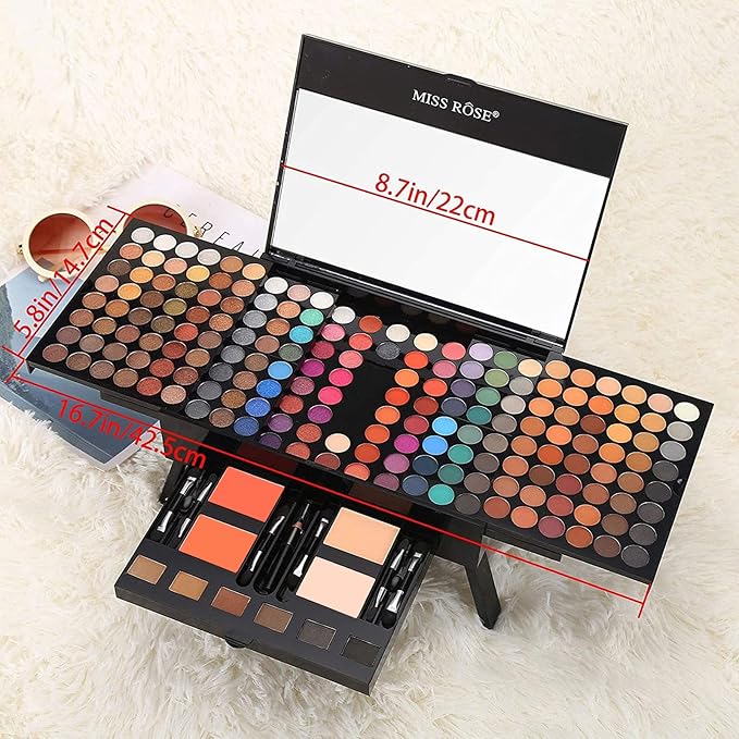 190 Colors Cosmetic Make up Piano Box Set,Combination with Eyeshadow /Facial Blusher /Eyebrow Powder /Eyeliner Pencil /Mirror,All-in-1 Makeup Gift Set (Color A)-Velvo Beauty